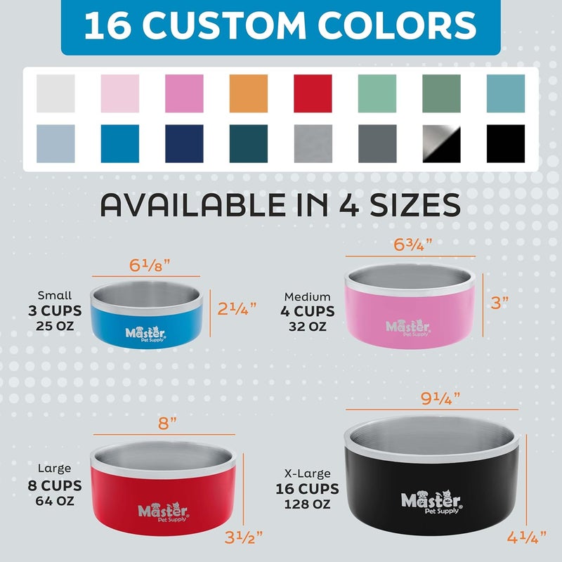 Master Pet Supply Stainless Steel Dog Bowls - 32 oz, Heavy Duty - Stainless Steel, Double Wall Extra-Thick Insulated, Non-Slip Pet Water Bowl for Dogs, Cats & Pets, Anti Rust Metal, Dish Washer Safe - Image 5